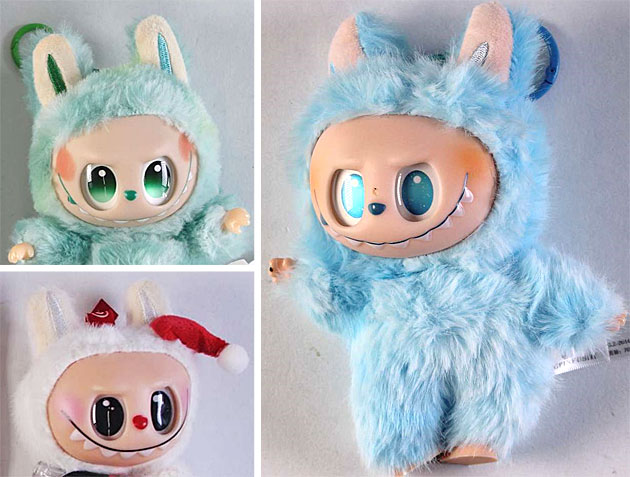 Beispielhafte Darstellung von Monsterpl�schfiguren in verschiedenen Farben und Designs.